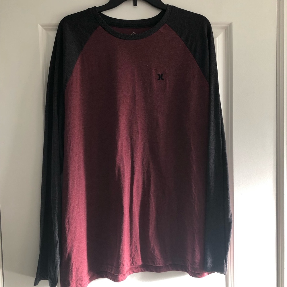 Hurley Men's Burgundy and Gray Long Sleeve Raglan Shirt